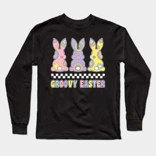 Groovy Easter Bunnies Retro Hippie Lover Easter Day Long Sleeve T-Shirt